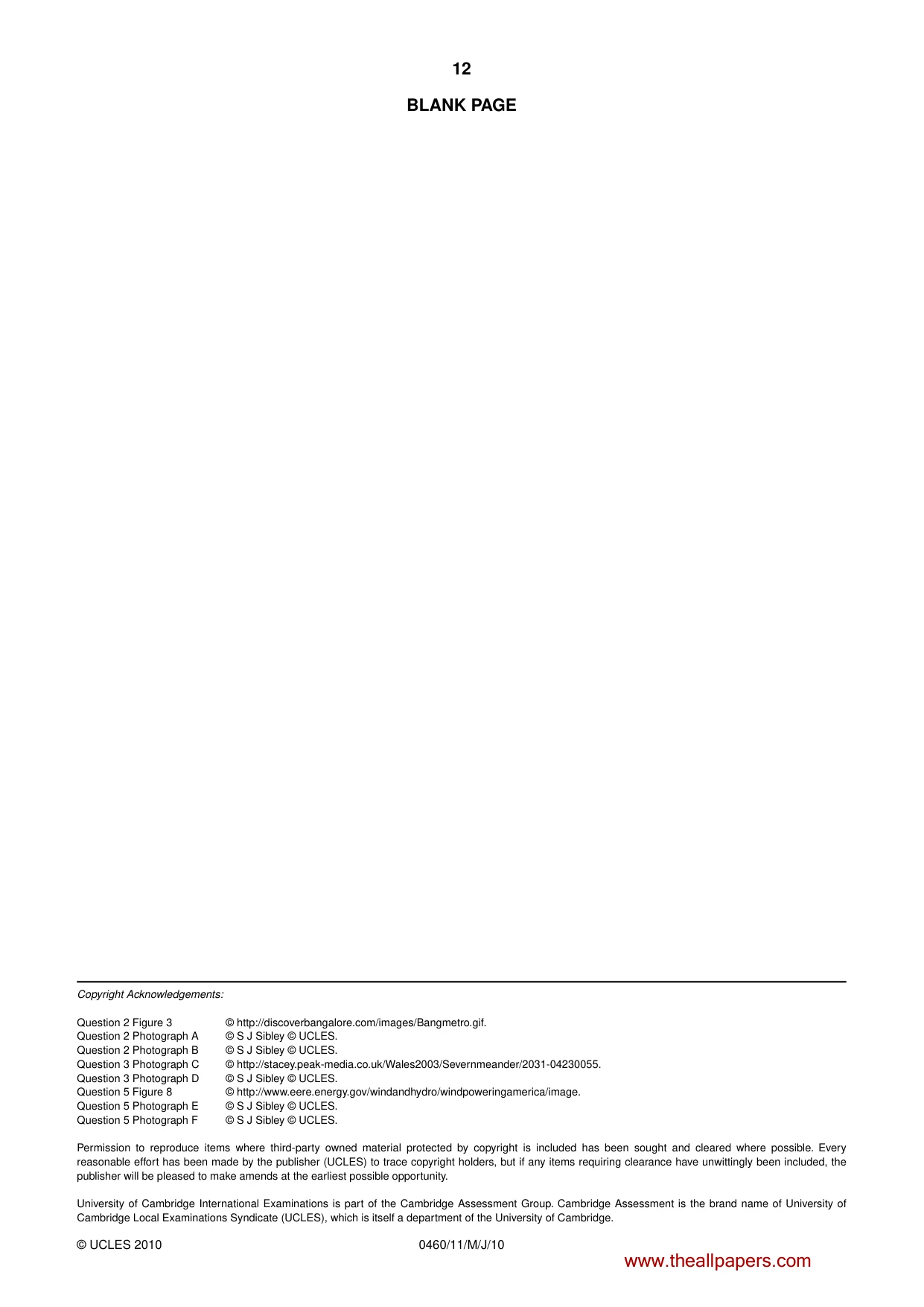 Cambridge IGCSE Geography 0460 2010 May/June Paper 1 · Variant 1 question paper, page 12 of 12