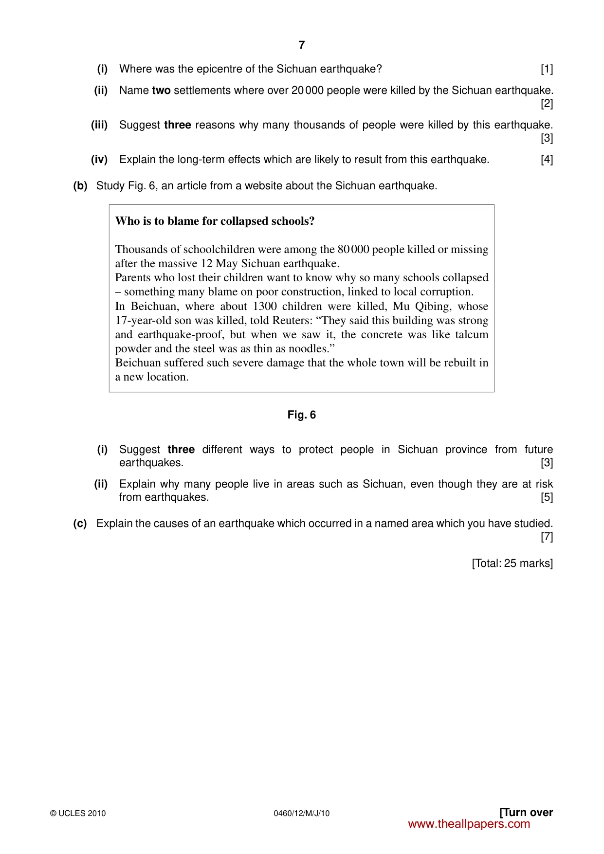 Cambridge IGCSE Geography 0460 2010 May/June Paper 1 · Variant 2 question paper, page 7 of 12