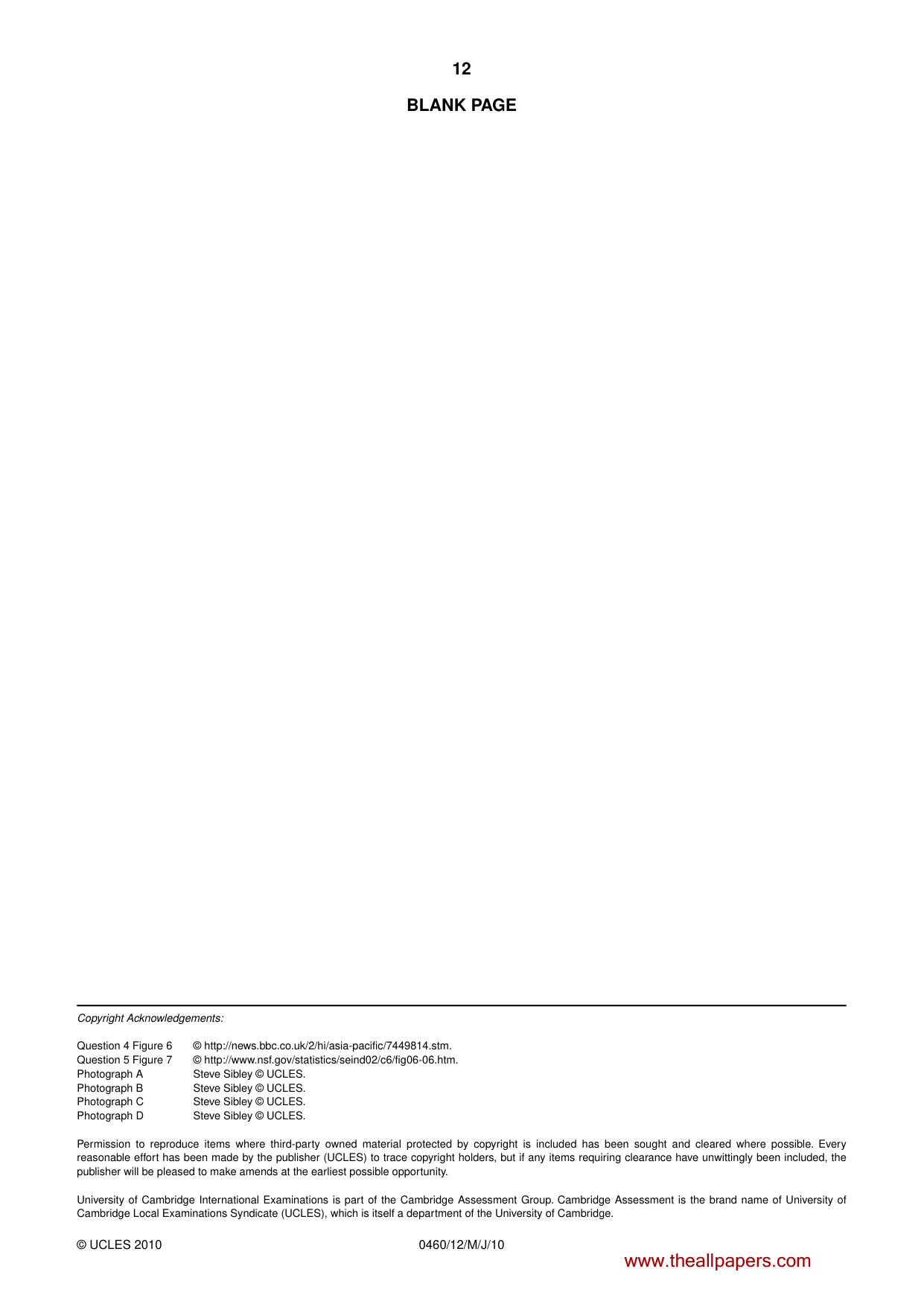 Cambridge IGCSE Geography 0460 2010 May/June Paper 1 · Variant 2 question paper, page 12 of 12