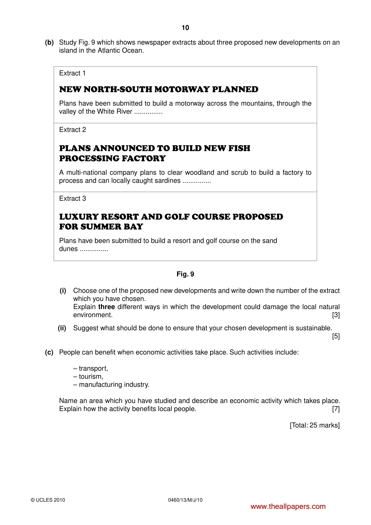 Cambridge IGCSE Geography 0460 2010 May/June Paper 1 · Variant 3 question paper, page 10 of 12