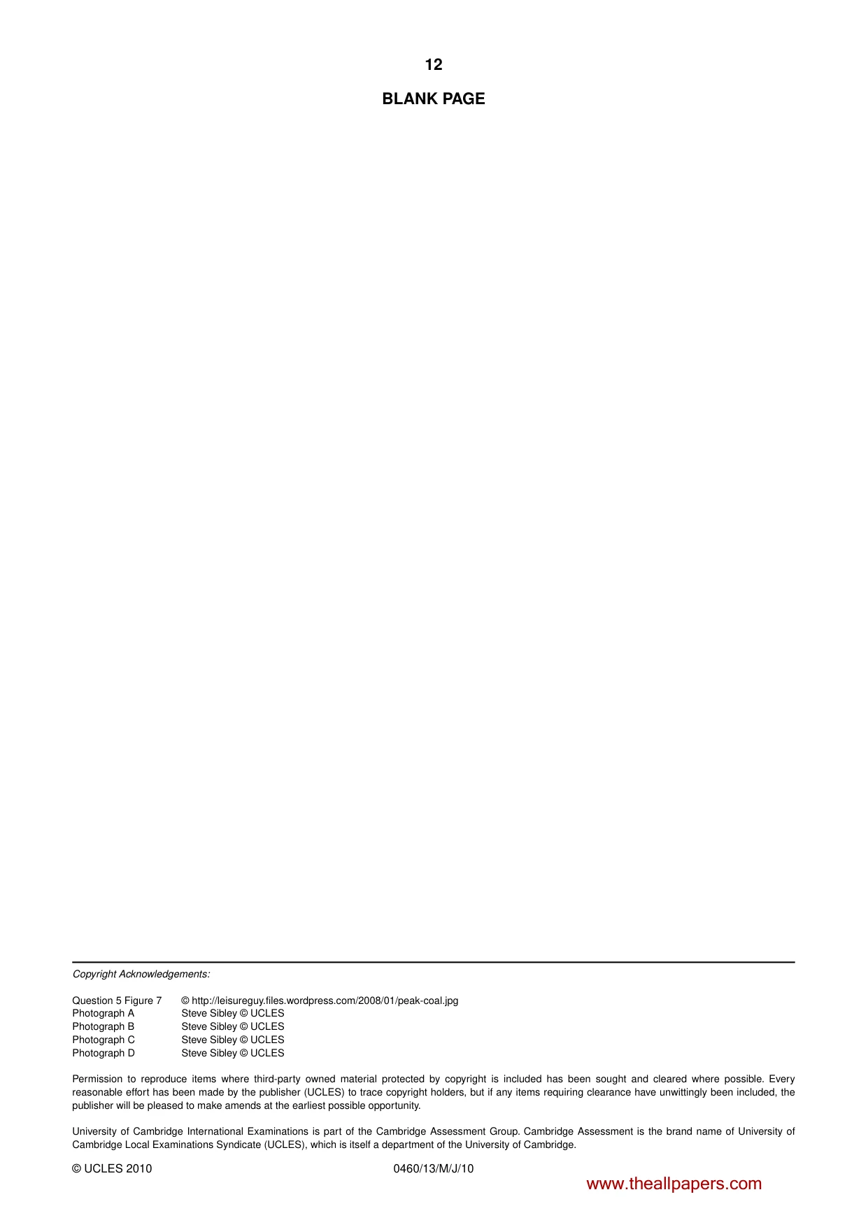 Cambridge IGCSE Geography 0460 2010 May/June Paper 1 · Variant 3 question paper, page 12 of 12