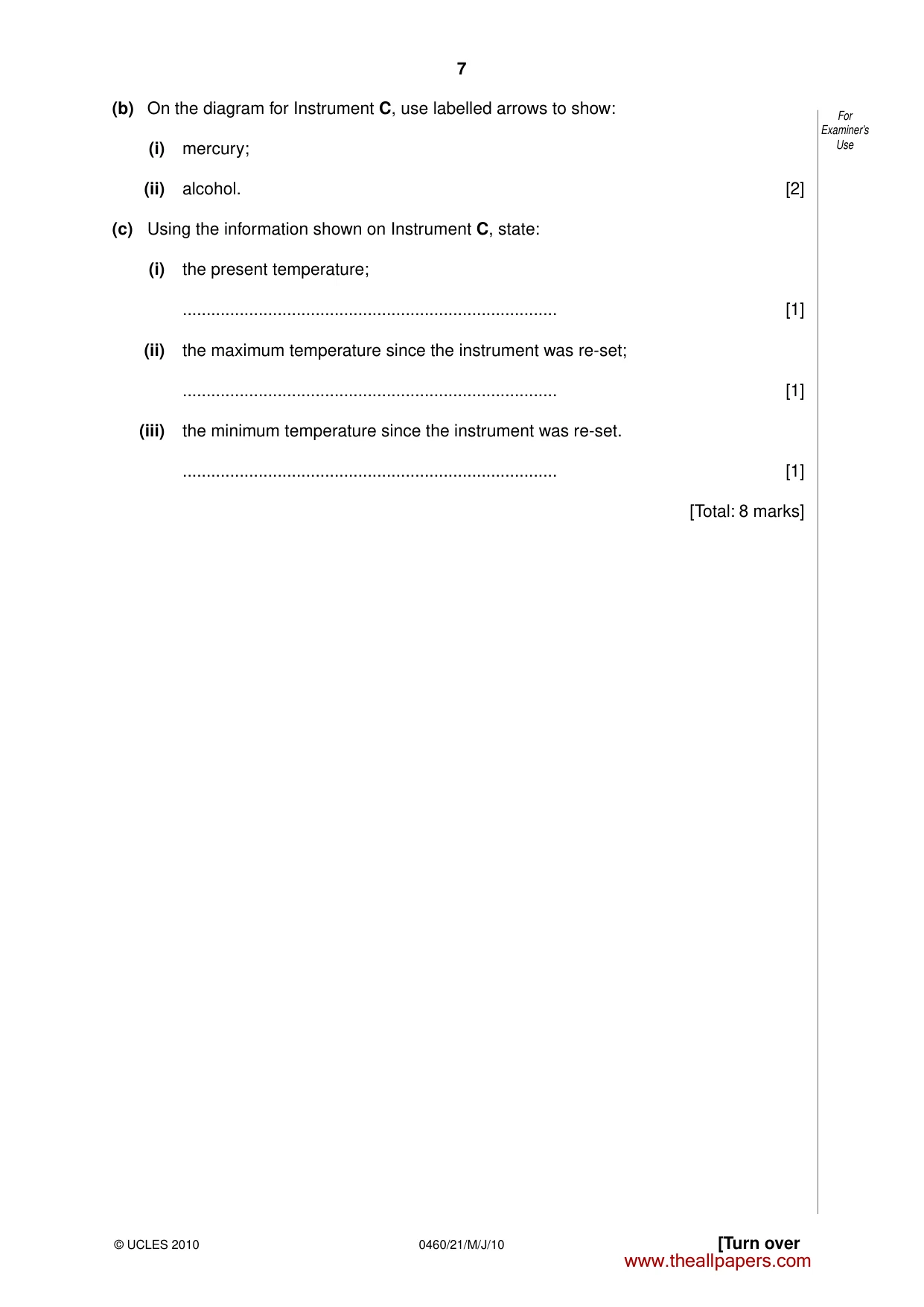 Cambridge IGCSE Geography 0460 2010 May/June Paper 2 · Variant 1 question paper, page 7 of 16