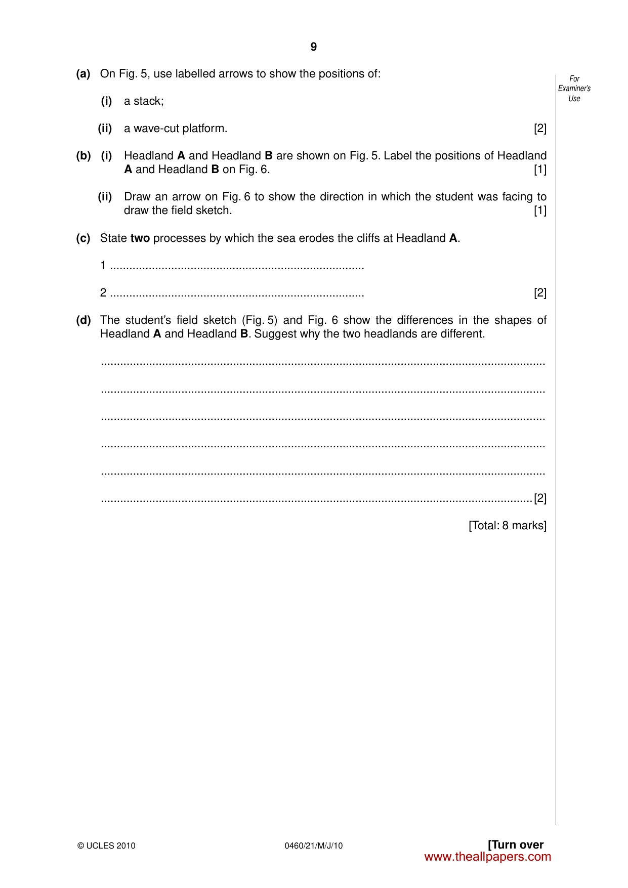 Cambridge IGCSE Geography 0460 2010 May/June Paper 2 · Variant 1 question paper, page 9 of 16