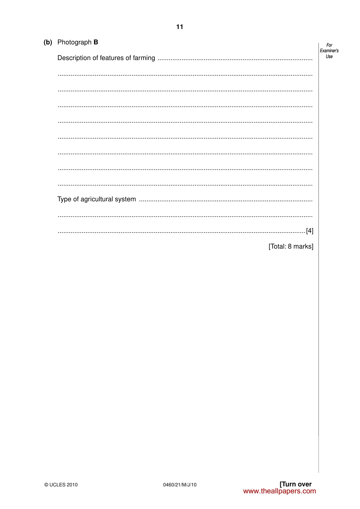 Cambridge IGCSE Geography 0460 2010 May/June Paper 2 · Variant 1 question paper, page 11 of 16