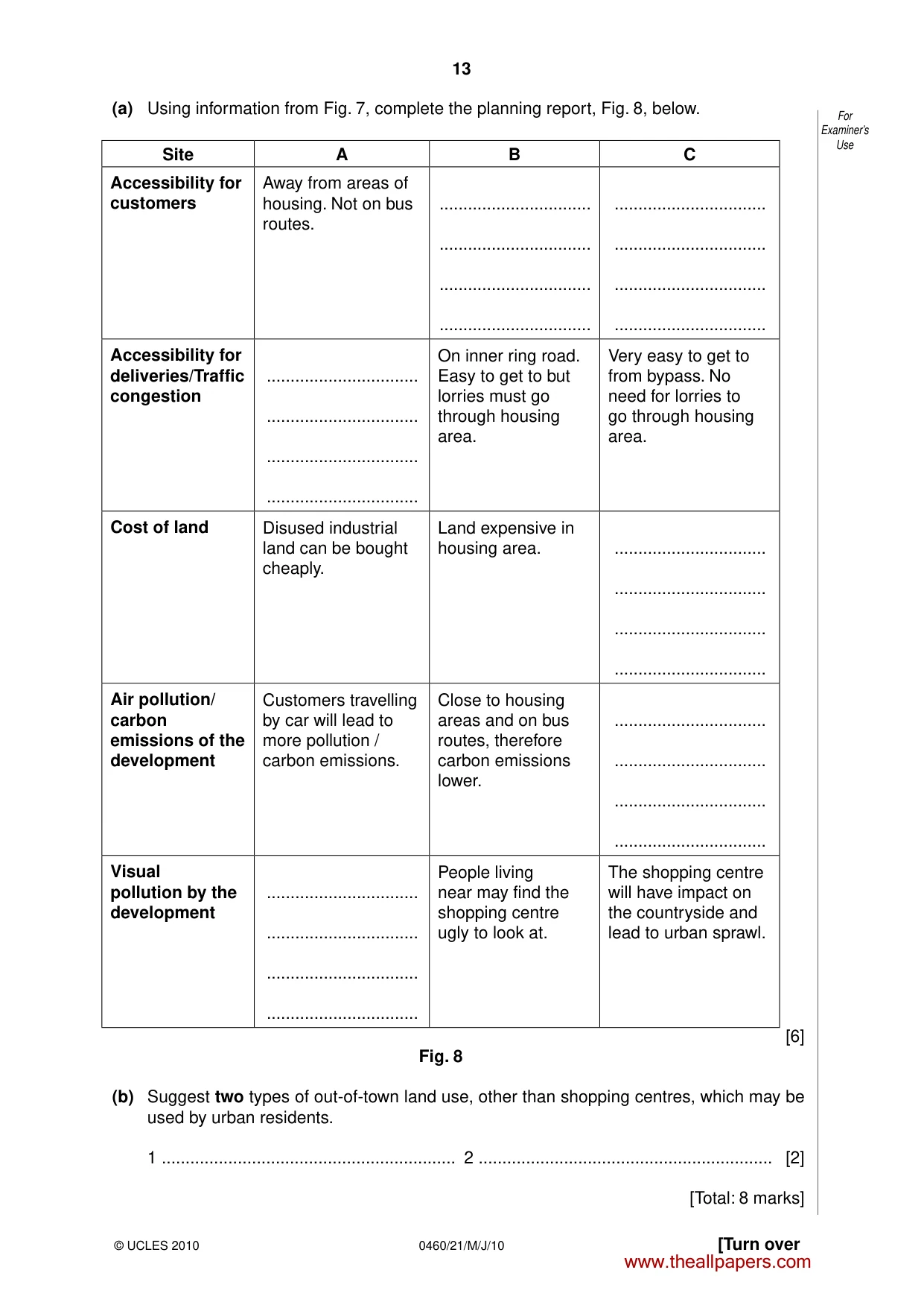 Cambridge IGCSE Geography 0460 2010 May/June Paper 2 · Variant 1 question paper, page 13 of 16