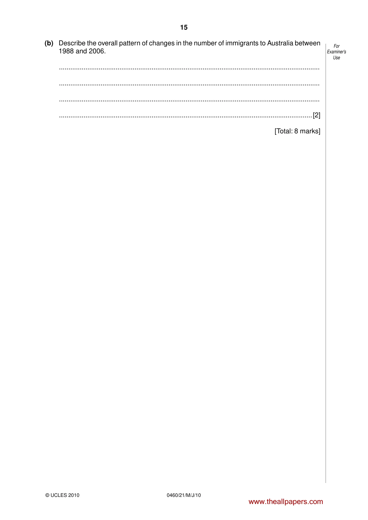 Cambridge IGCSE Geography 0460 2010 May/June Paper 2 · Variant 1 question paper, page 15 of 16