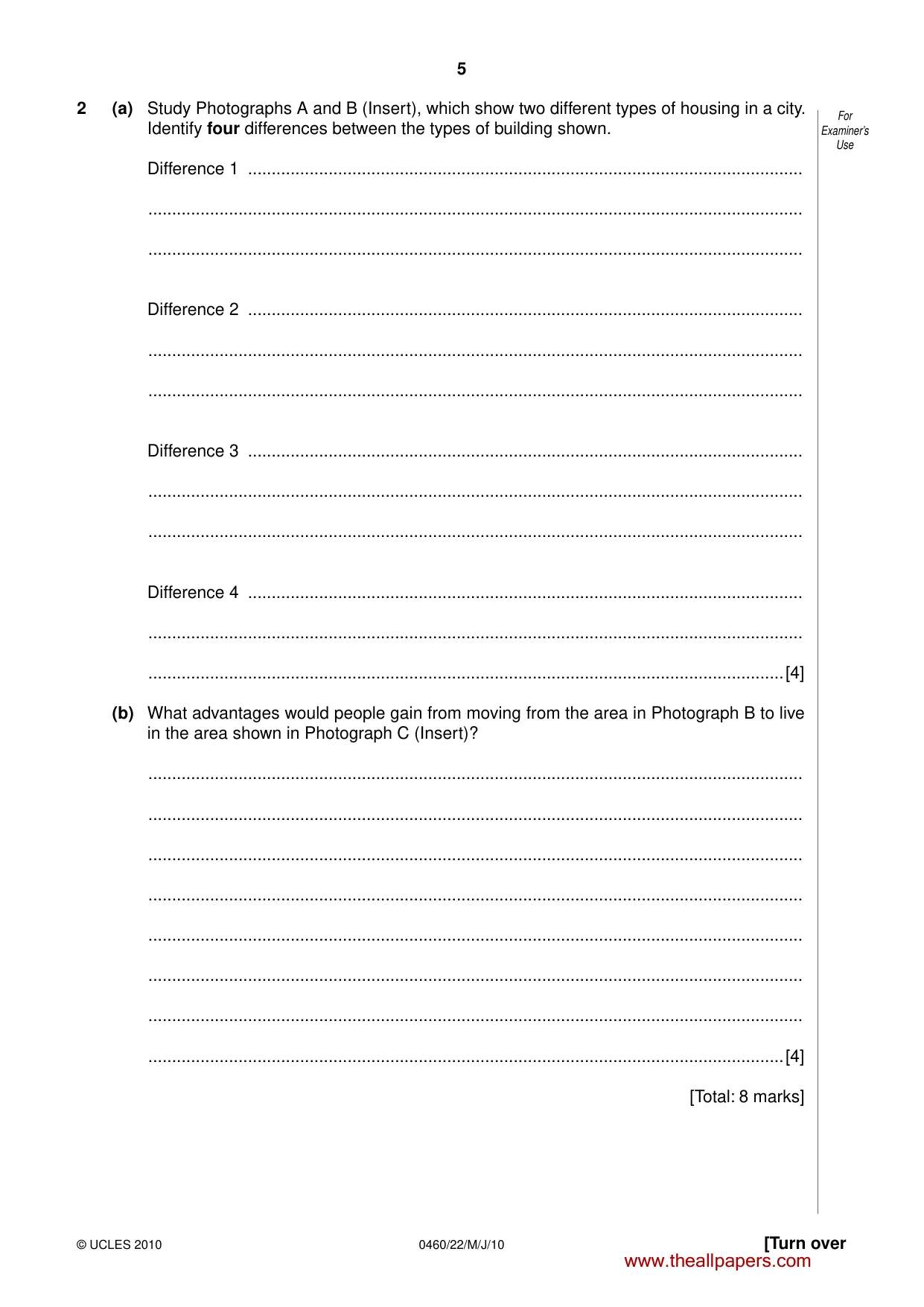 Cambridge IGCSE Geography 0460 2010 May/June Paper 2 · Variant 2 question paper, page 5 of 16