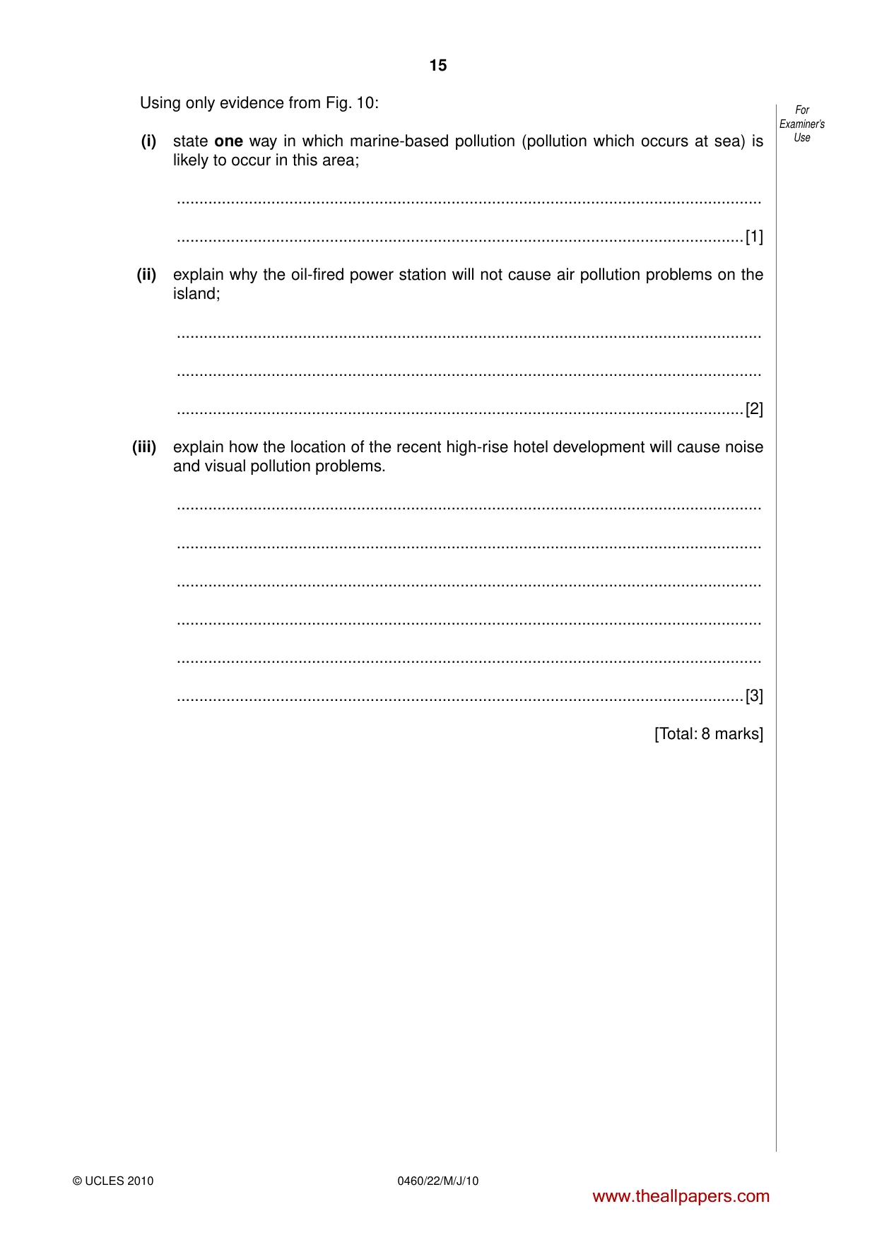 Cambridge IGCSE Geography 0460 2010 May/June Paper 2 · Variant 2 question paper, page 15 of 16