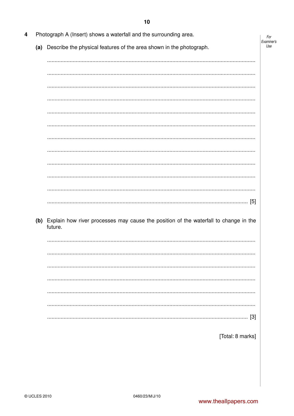 Cambridge IGCSE Geography 0460 2010 May/June Paper 2 · Variant 3 question paper, page 10 of 16