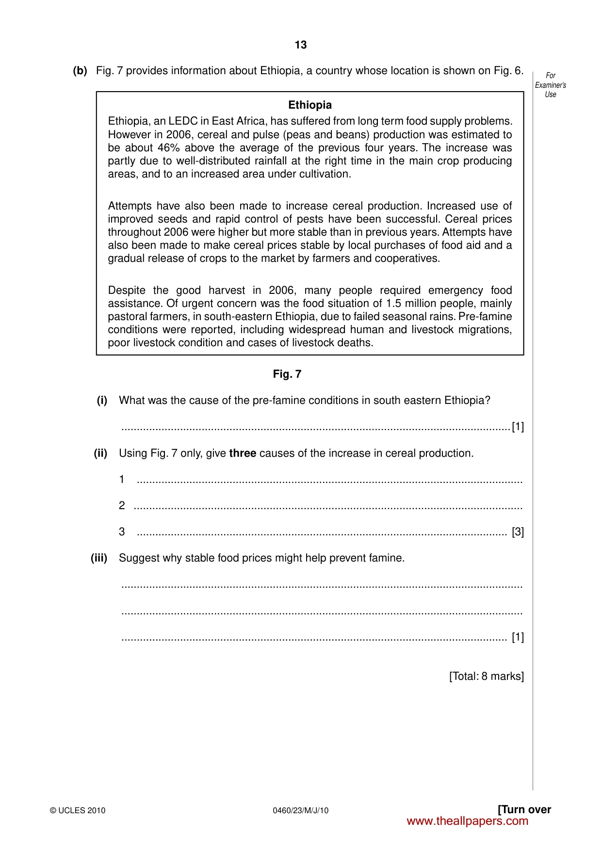 Cambridge IGCSE Geography 0460 2010 May/June Paper 2 · Variant 3 question paper, page 13 of 16