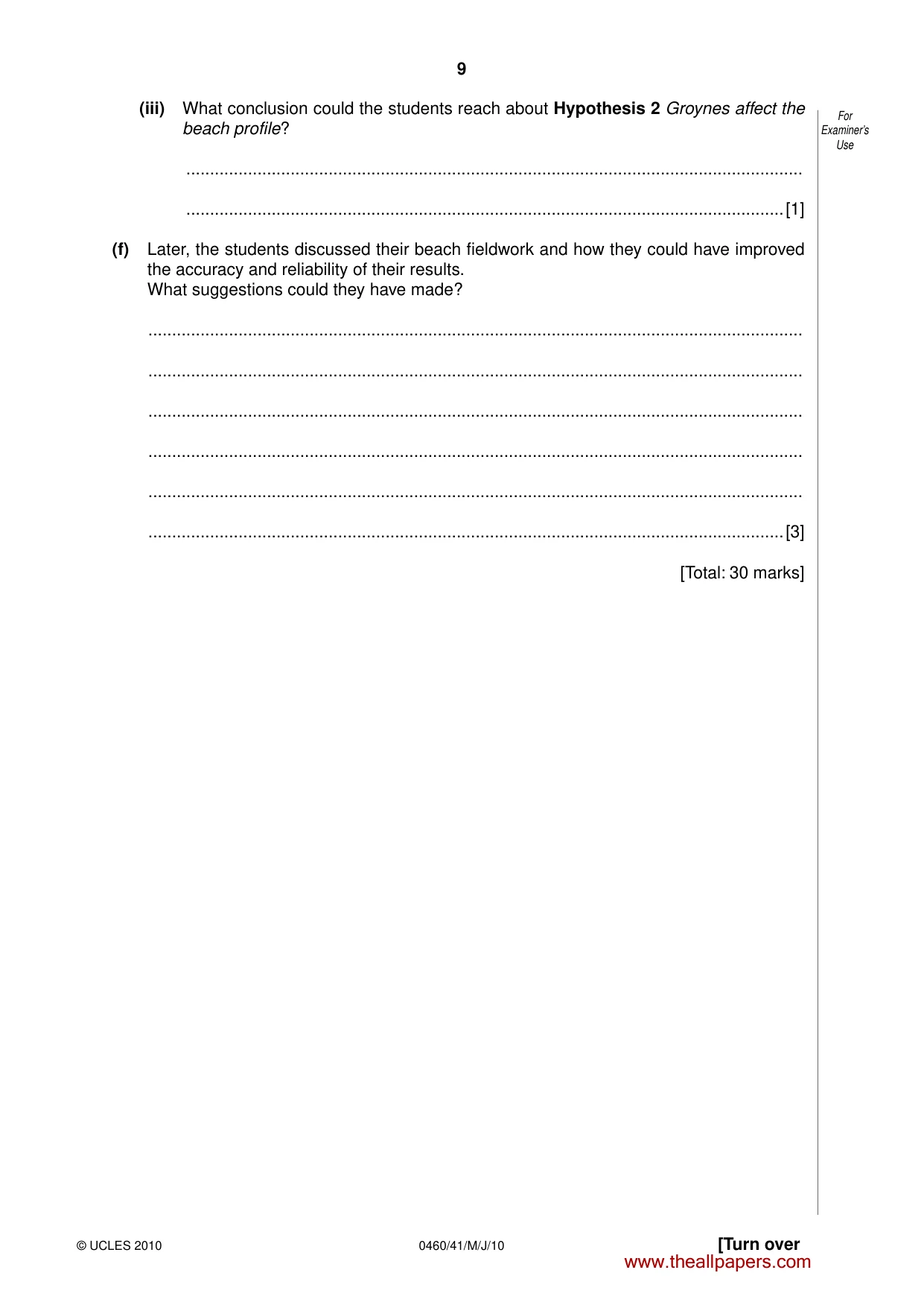 Cambridge IGCSE Geography 0460 2010 May/June Paper 4 · Variant 1 question paper, page 9 of 16