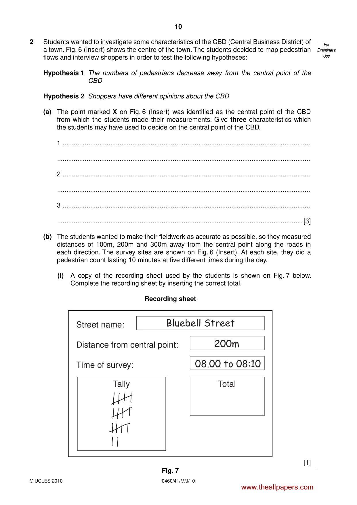 Cambridge IGCSE Geography 0460 2010 May/June Paper 4 · Variant 1 question paper, page 10 of 16