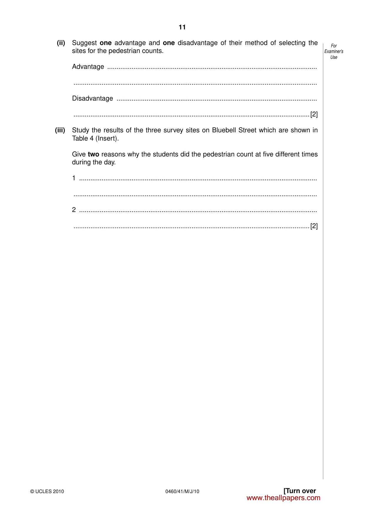 Cambridge IGCSE Geography 0460 2010 May/June Paper 4 · Variant 1 question paper, page 11 of 16