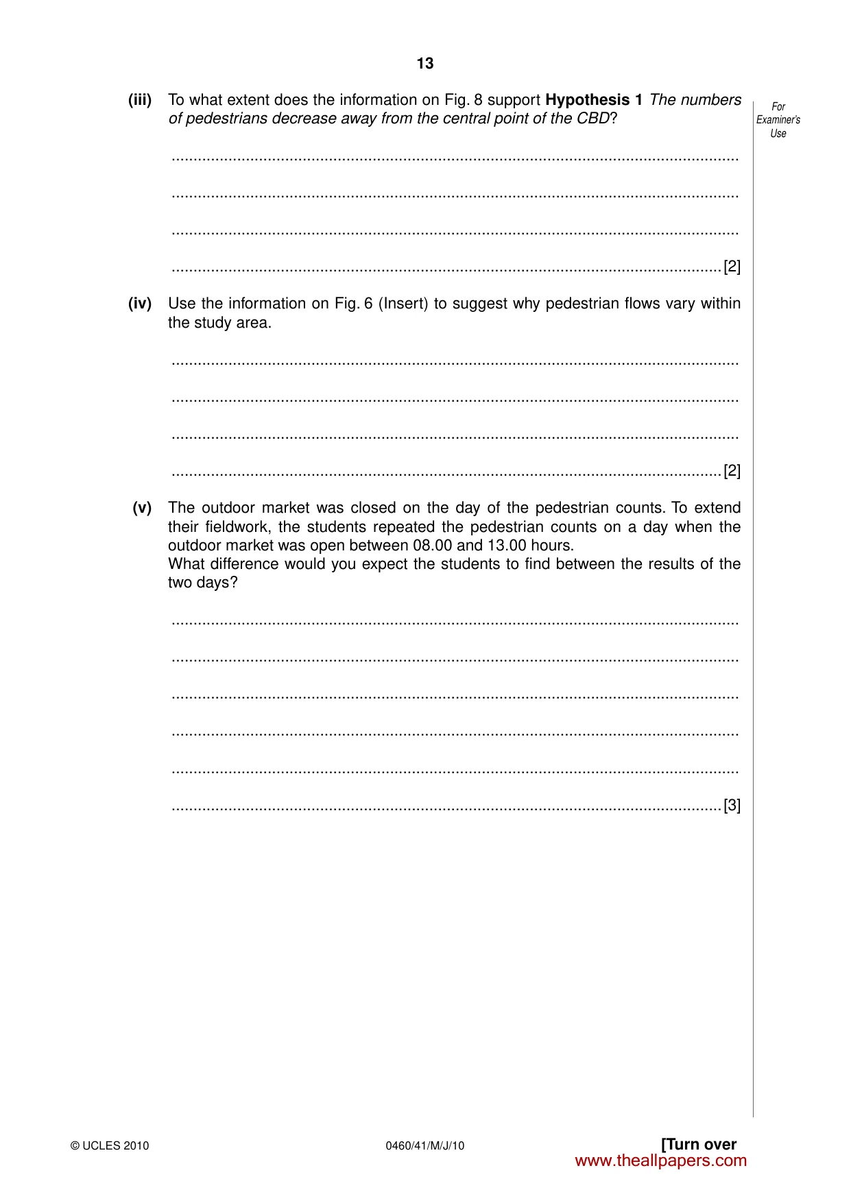 Cambridge IGCSE Geography 0460 2010 May/June Paper 4 · Variant 1 question paper, page 13 of 16