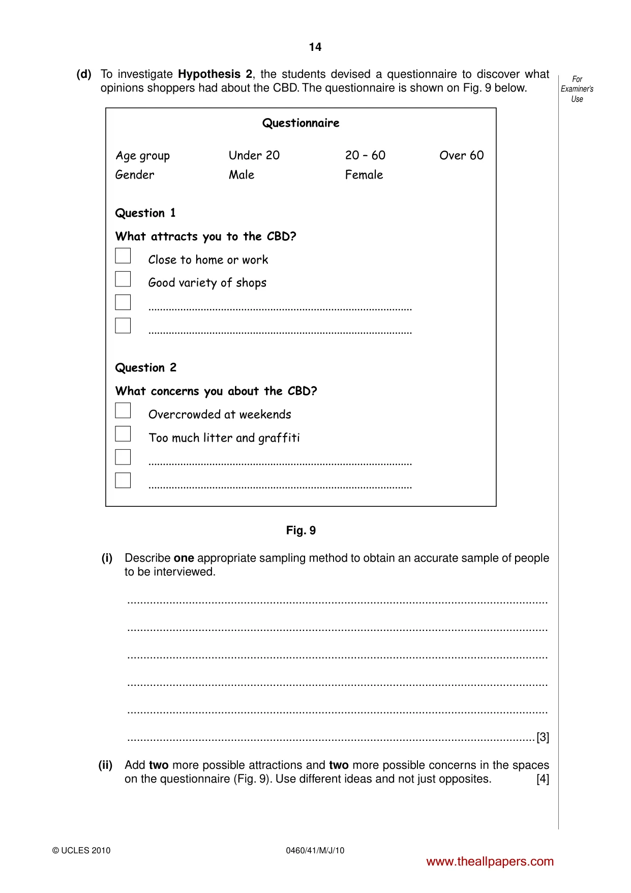 Cambridge IGCSE Geography 0460 2010 May/June Paper 4 · Variant 1 question paper, page 14 of 16