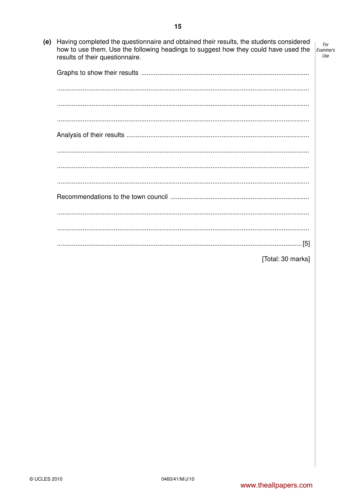 Cambridge IGCSE Geography 0460 2010 May/June Paper 4 · Variant 1 question paper, page 15 of 16