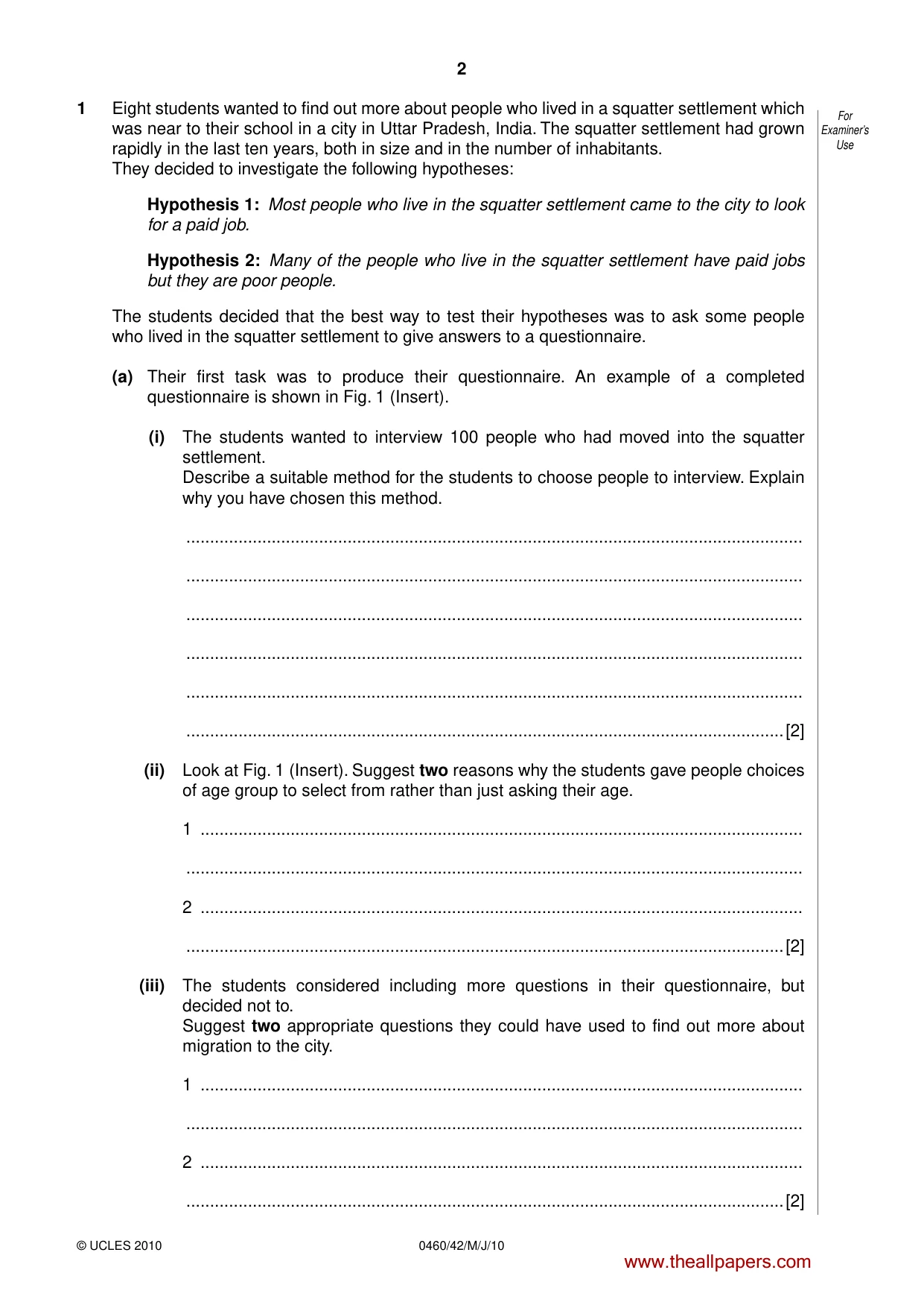 Cambridge IGCSE Geography 0460 2010 May/June Paper 4 · Variant 2 question paper, page 2 of 16