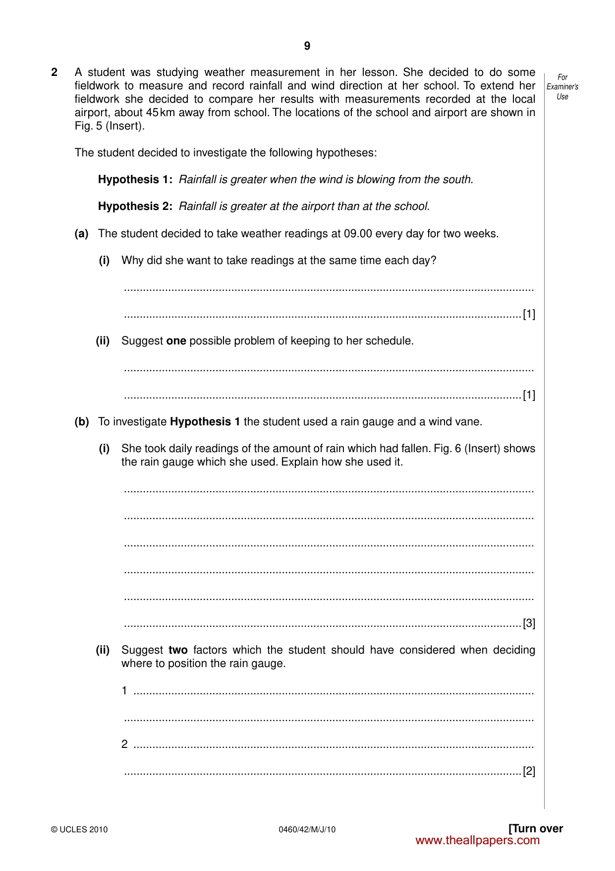Cambridge IGCSE Geography 0460 2010 May/June Paper 4 · Variant 2 question paper, page 9 of 16