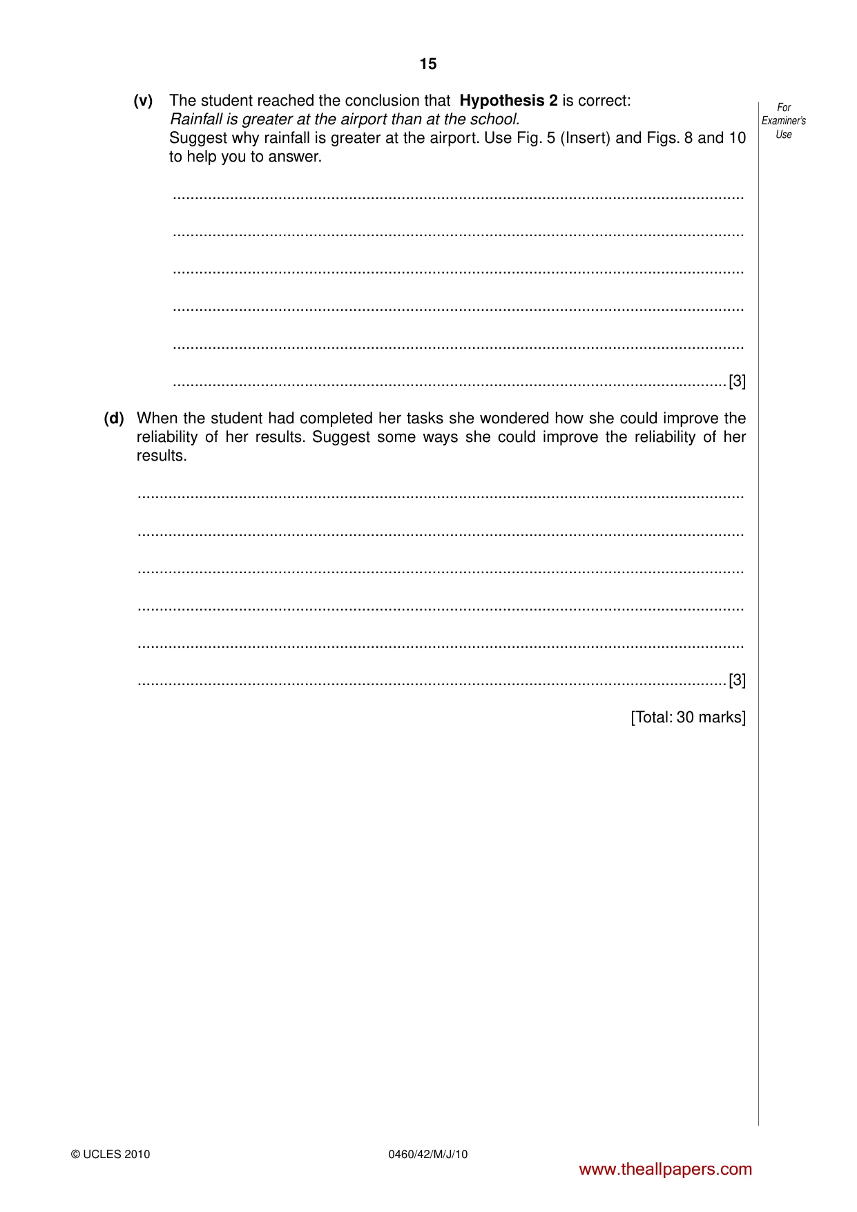 Cambridge IGCSE Geography 0460 2010 May/June Paper 4 · Variant 2 question paper, page 15 of 16