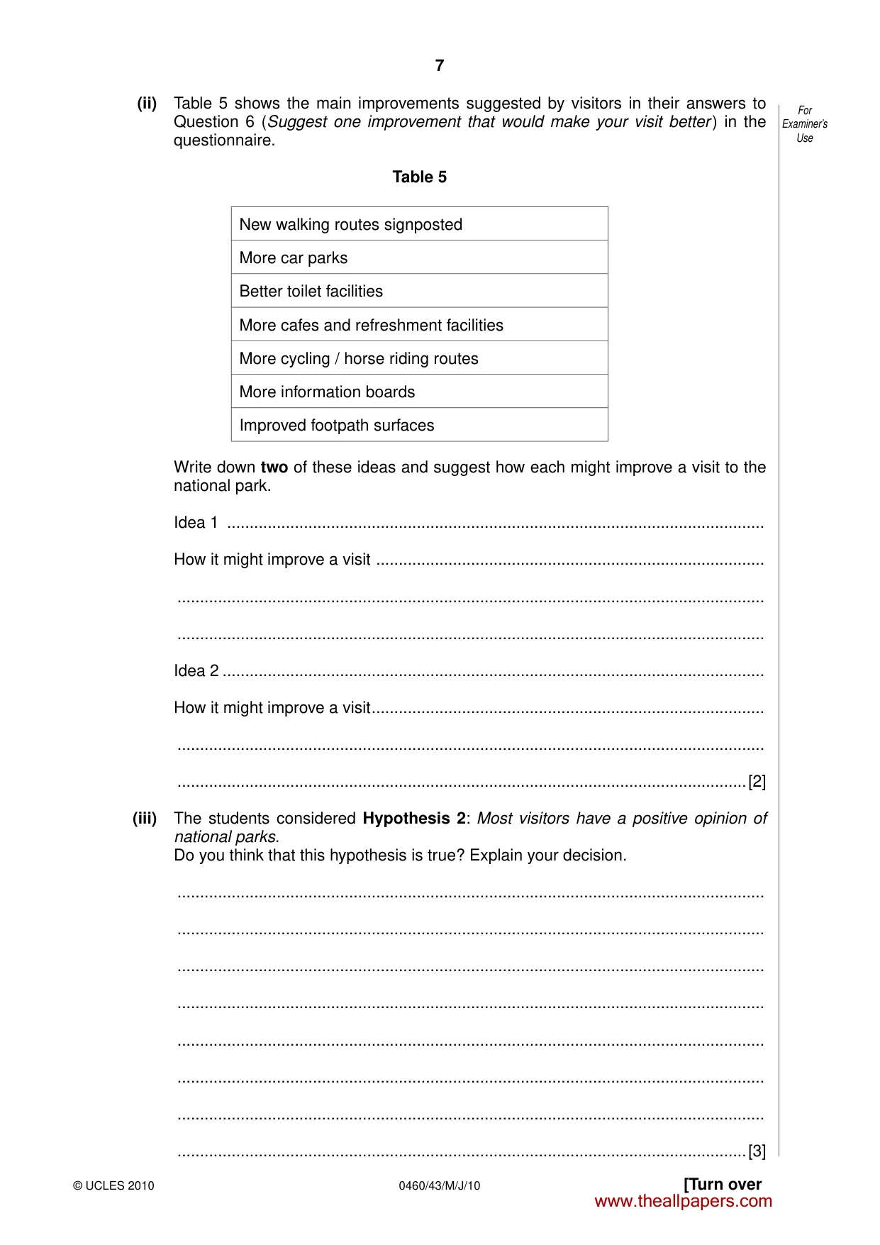 Cambridge IGCSE Geography 0460 2010 May/June Paper 4 · Variant 3 question paper, page 7 of 16