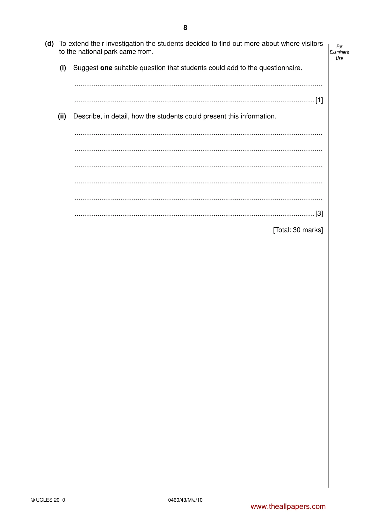 Cambridge IGCSE Geography 0460 2010 May/June Paper 4 · Variant 3 question paper, page 8 of 16