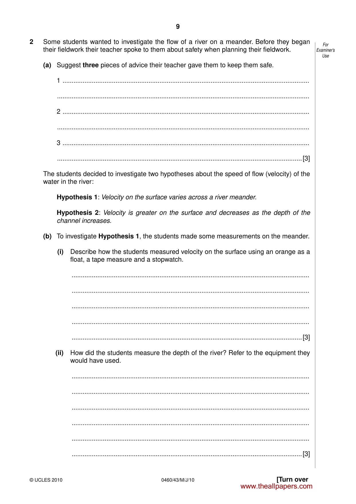 Cambridge IGCSE Geography 0460 2010 May/June Paper 4 · Variant 3 question paper, page 9 of 16