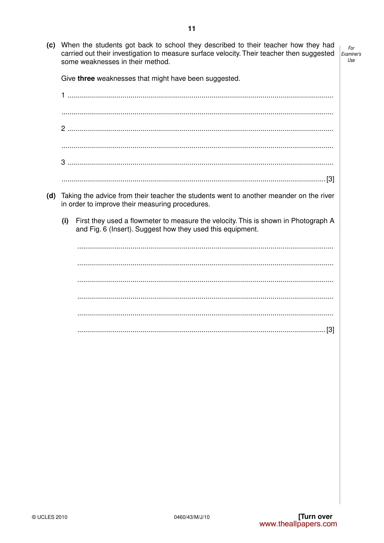 Cambridge IGCSE Geography 0460 2010 May/June Paper 4 · Variant 3 question paper, page 11 of 16