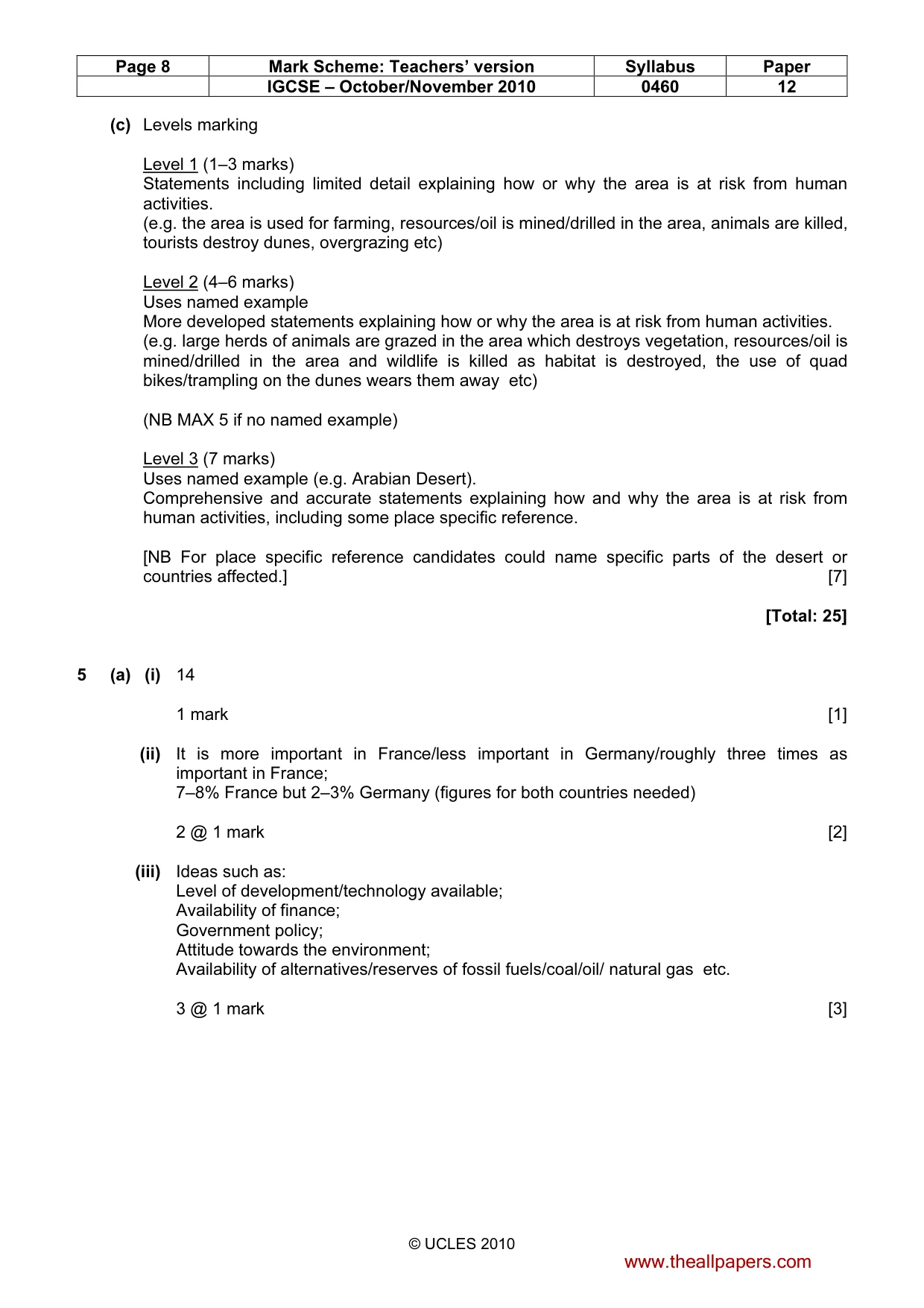 Mark scheme, page 8 of 11