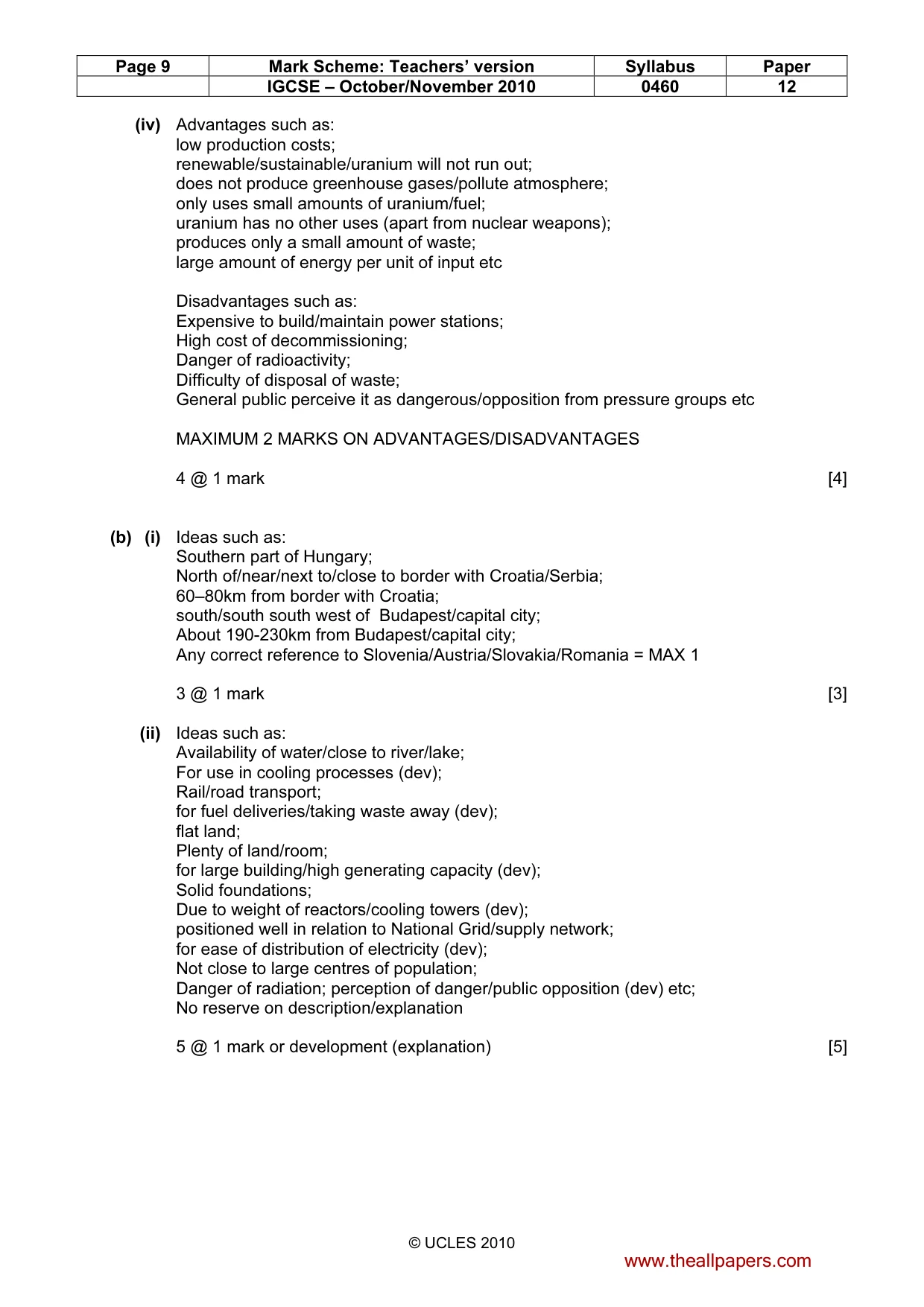 Mark scheme, page 9 of 11