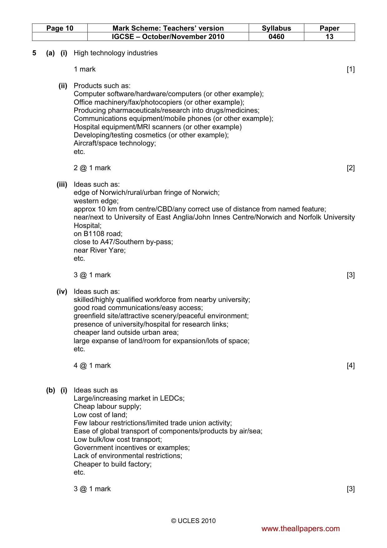 Mark scheme, page 10 of 13
