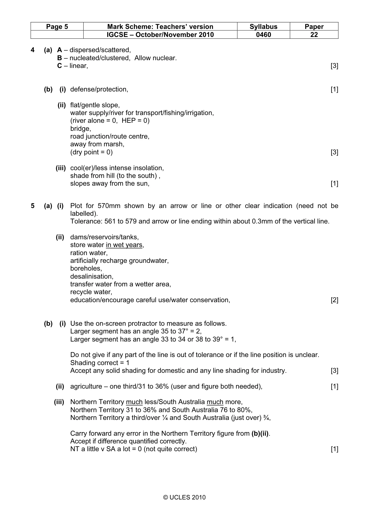 Mark scheme, page 5 of 6