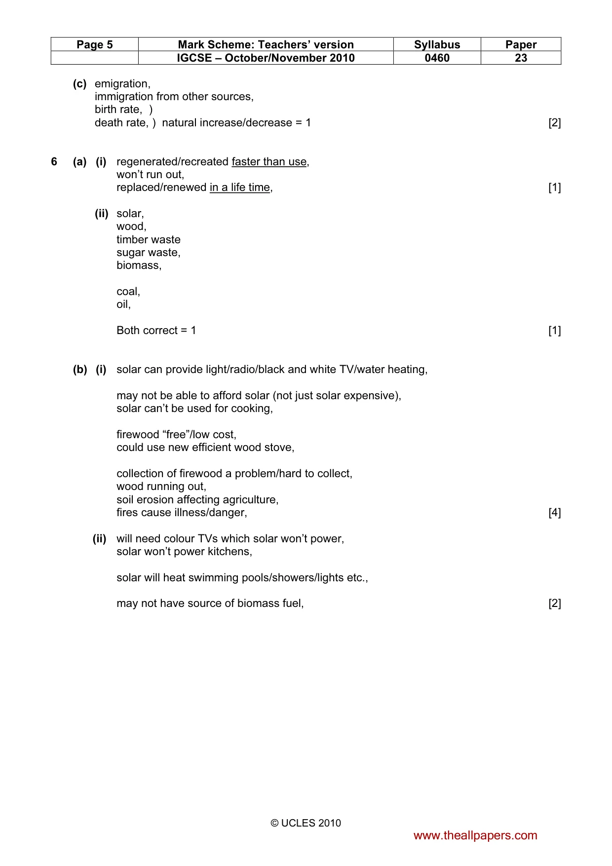 Mark scheme, page 5 of 5