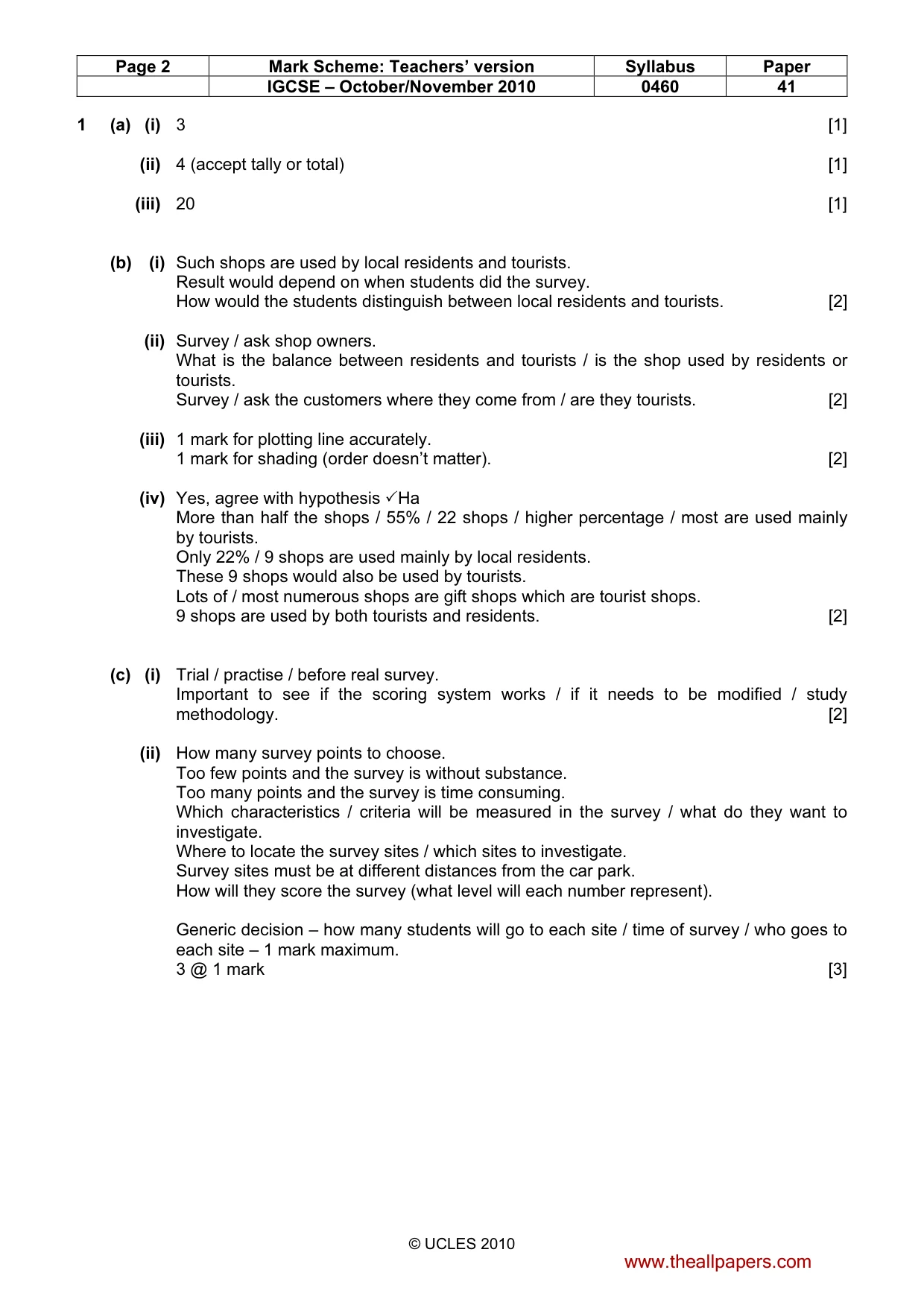 Mark scheme, page 2 of 5