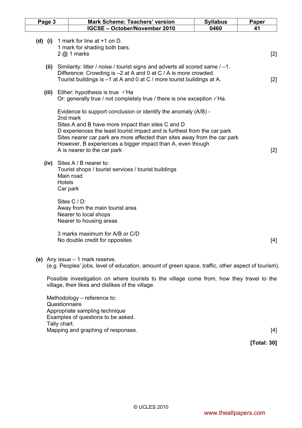 Mark scheme, page 3 of 5