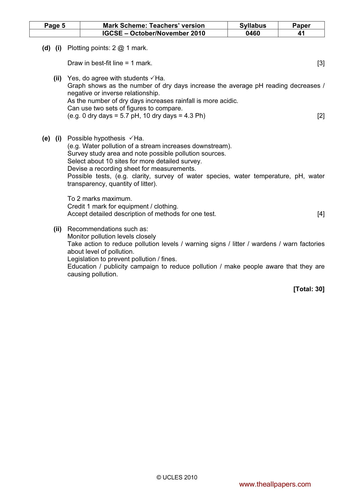 Mark scheme, page 5 of 5