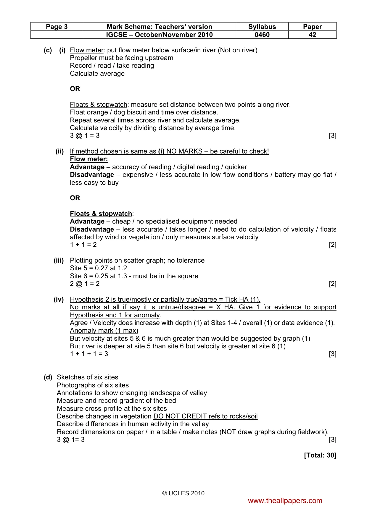 Mark scheme, page 3 of 5