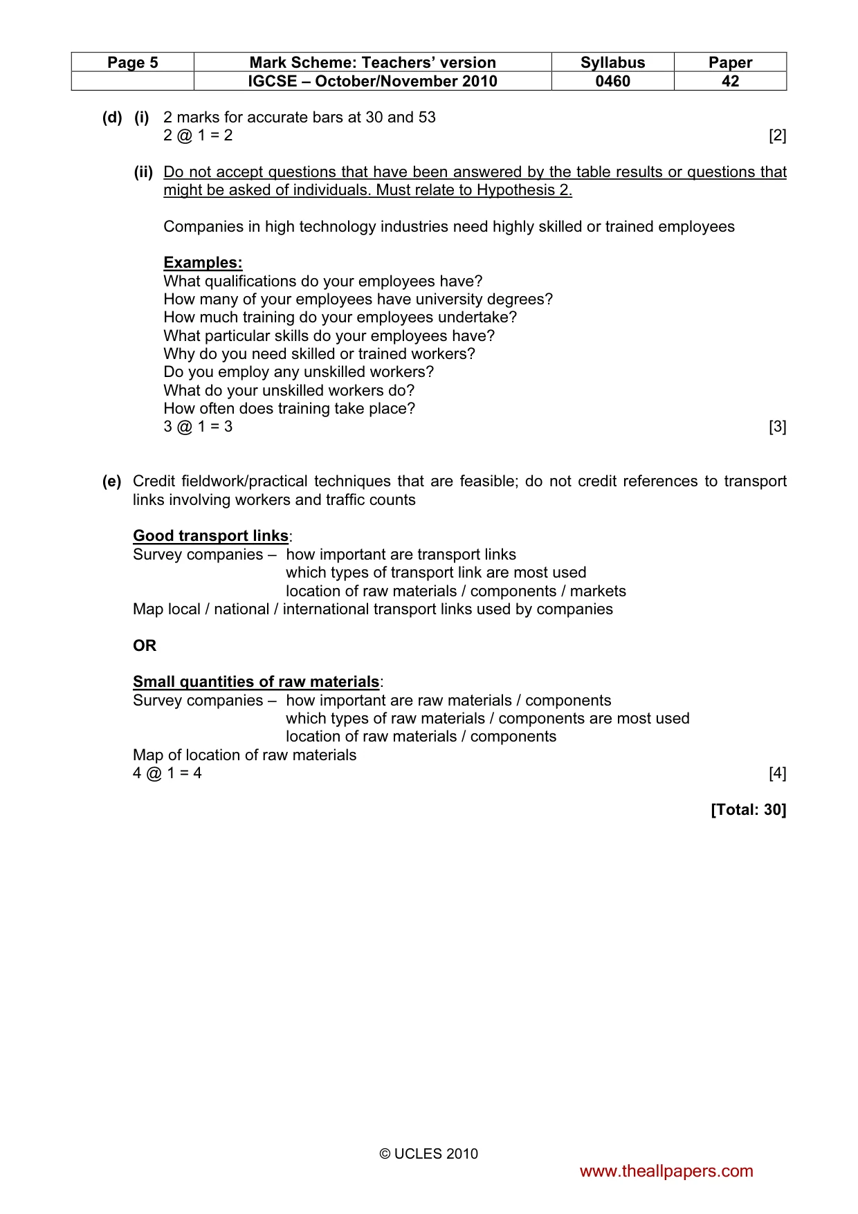Mark scheme, page 5 of 5