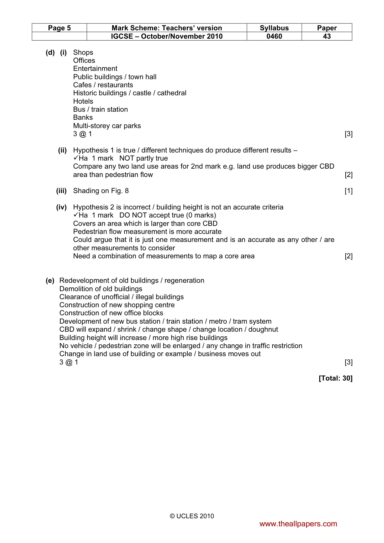 Mark scheme, page 5 of 5
