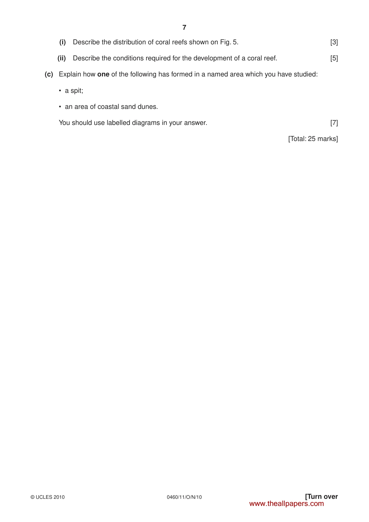 Cambridge IGCSE Geography 0460 2010 Oct/Nov Paper 1 · Variant 1 question paper, page 7 of 11