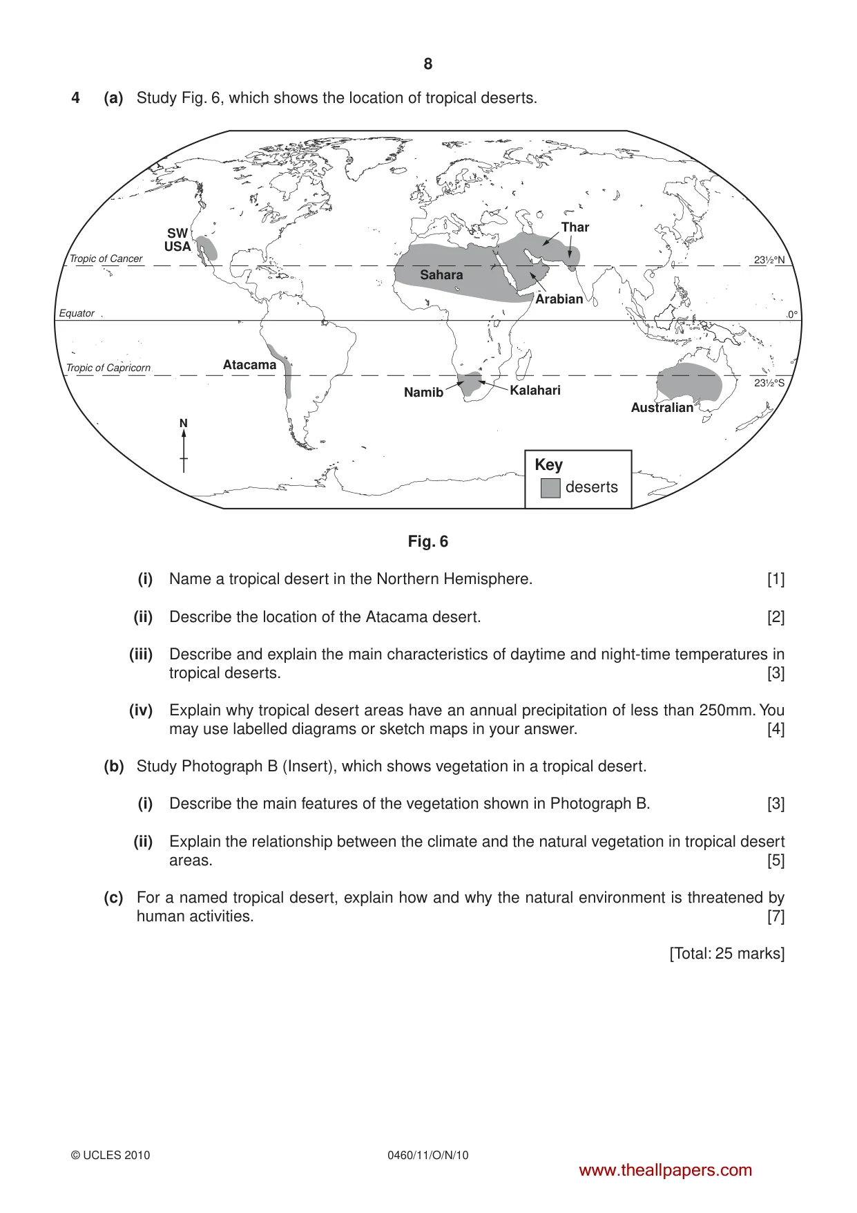 Cambridge IGCSE Geography 0460 2010 Oct/Nov Paper 1 · Variant 1 question paper, page 8 of 11