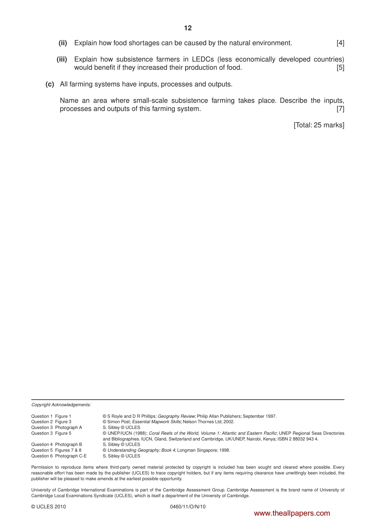 Cambridge IGCSE Geography 0460 2010 Oct/Nov Paper 1 · Variant 1 question paper, page 11 of 11