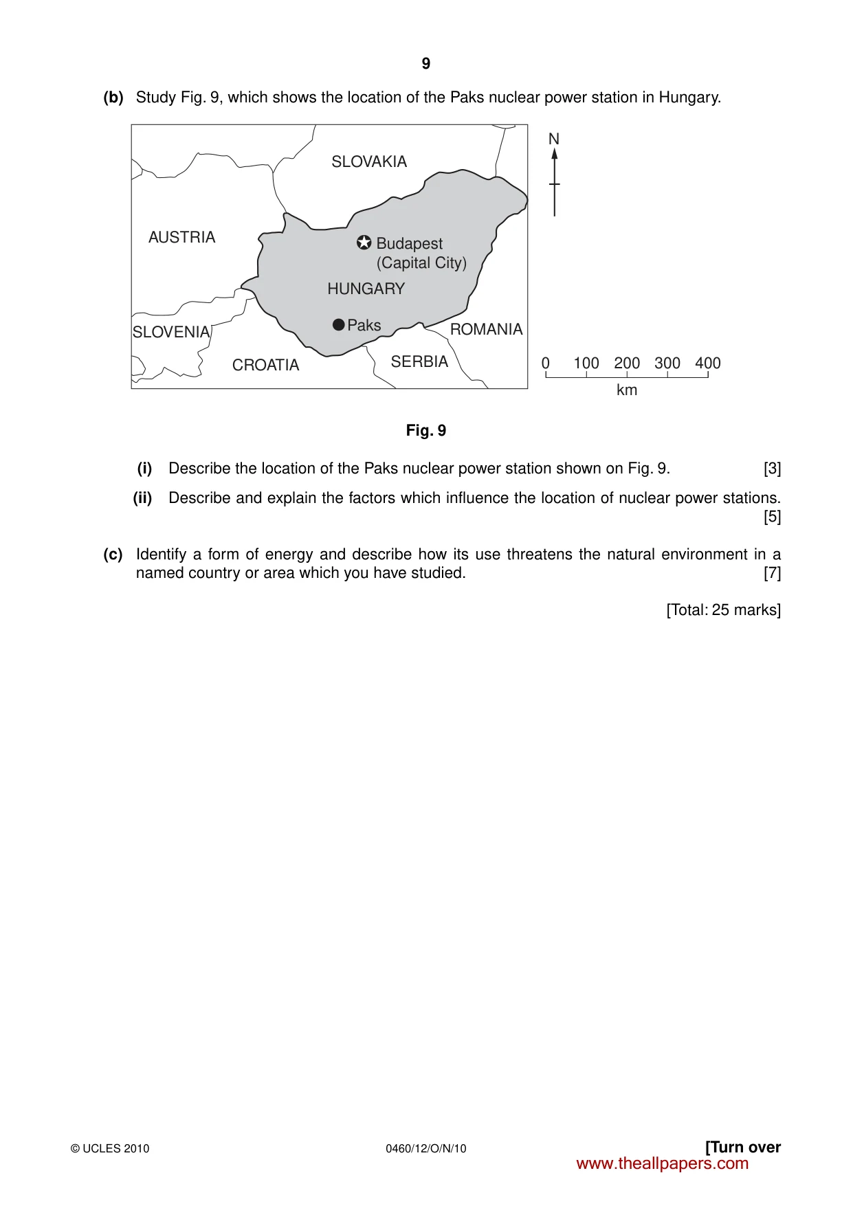 Cambridge IGCSE Geography 0460 2010 Oct/Nov Paper 1 · Variant 2 question paper, page 9 of 12