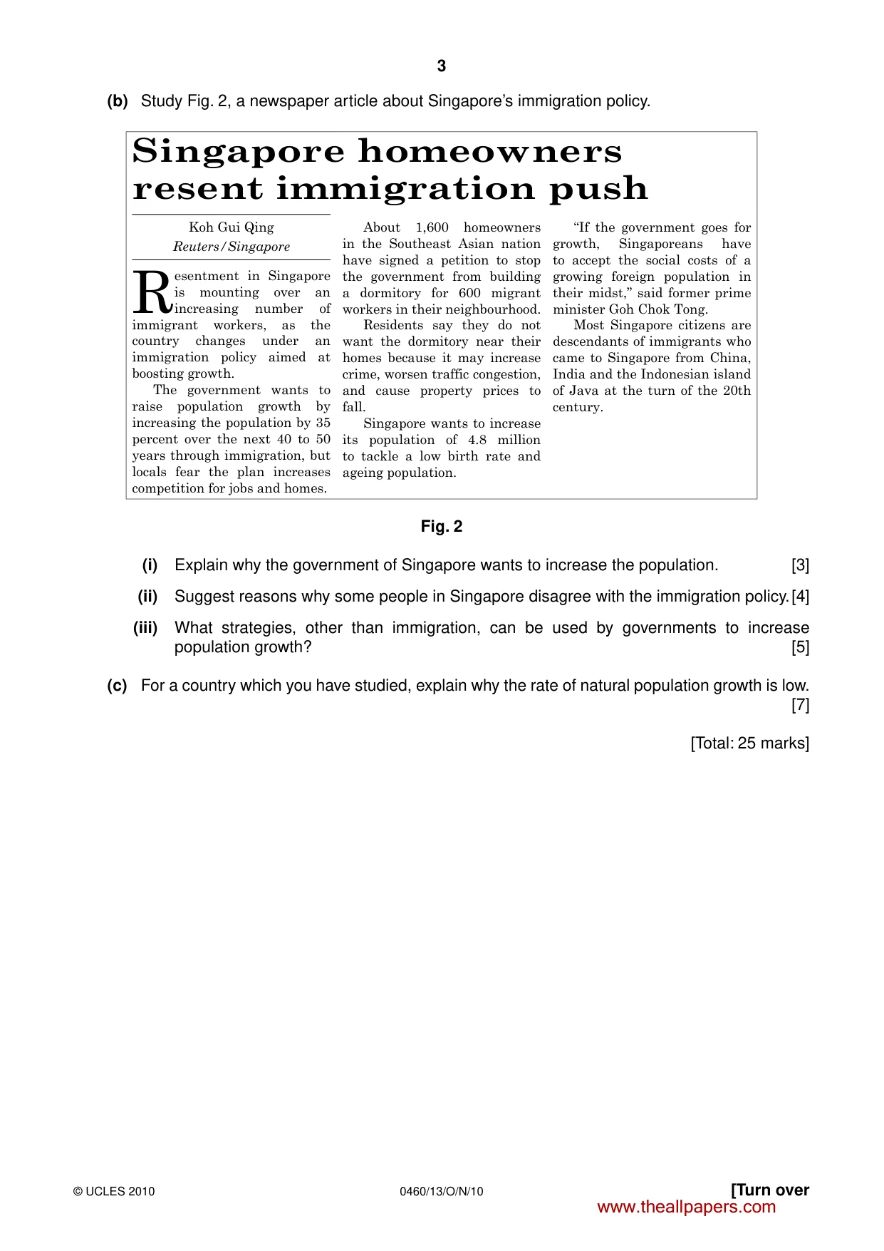 Cambridge IGCSE Geography 0460 2010 Oct/Nov Paper 1 · Variant 3 question paper, page 3 of 12