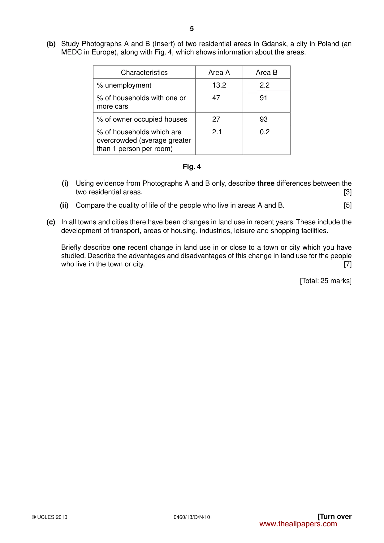 Cambridge IGCSE Geography 0460 2010 Oct/Nov Paper 1 · Variant 3 question paper, page 5 of 12
