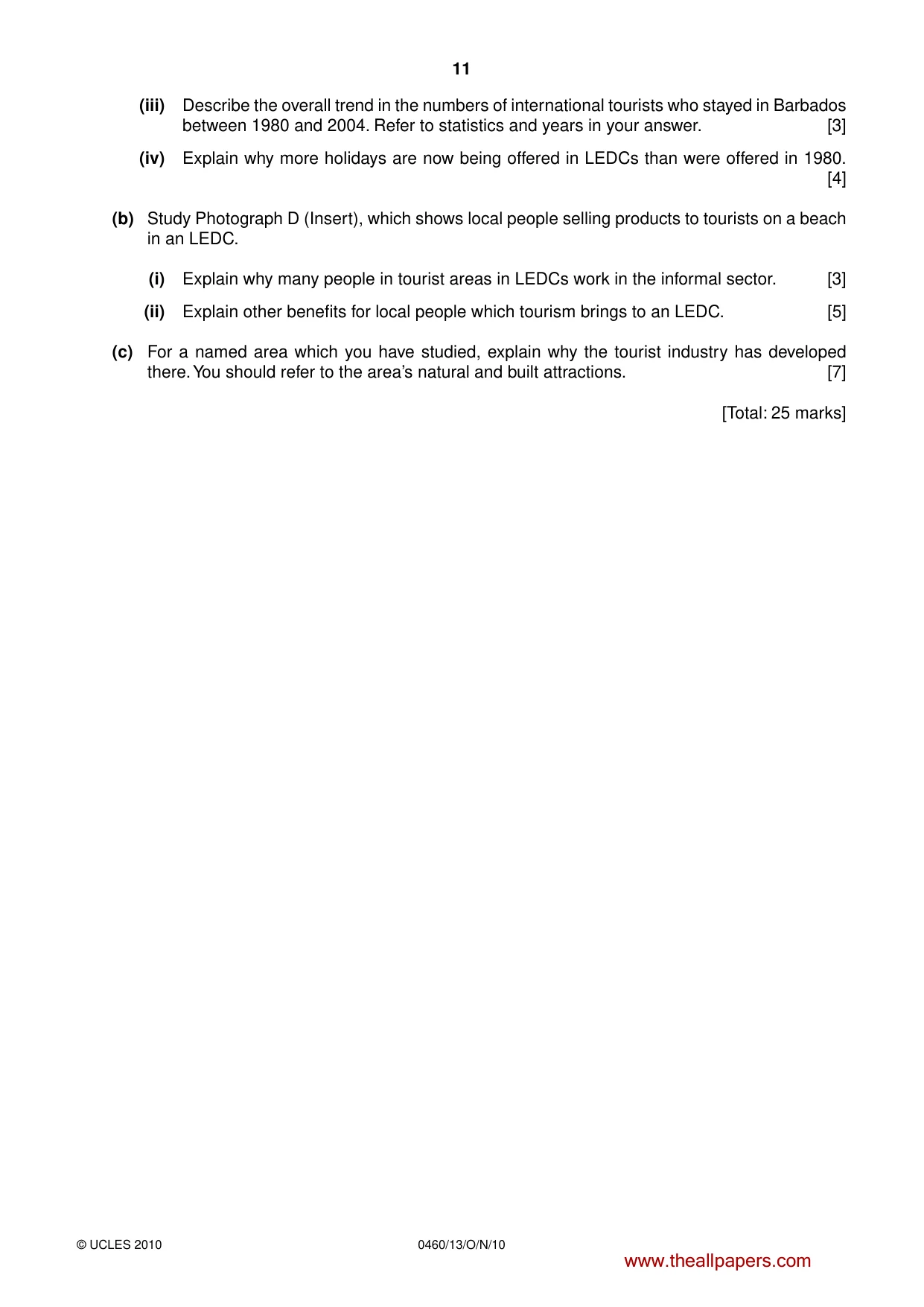 Cambridge IGCSE Geography 0460 2010 Oct/Nov Paper 1 · Variant 3 question paper, page 11 of 12