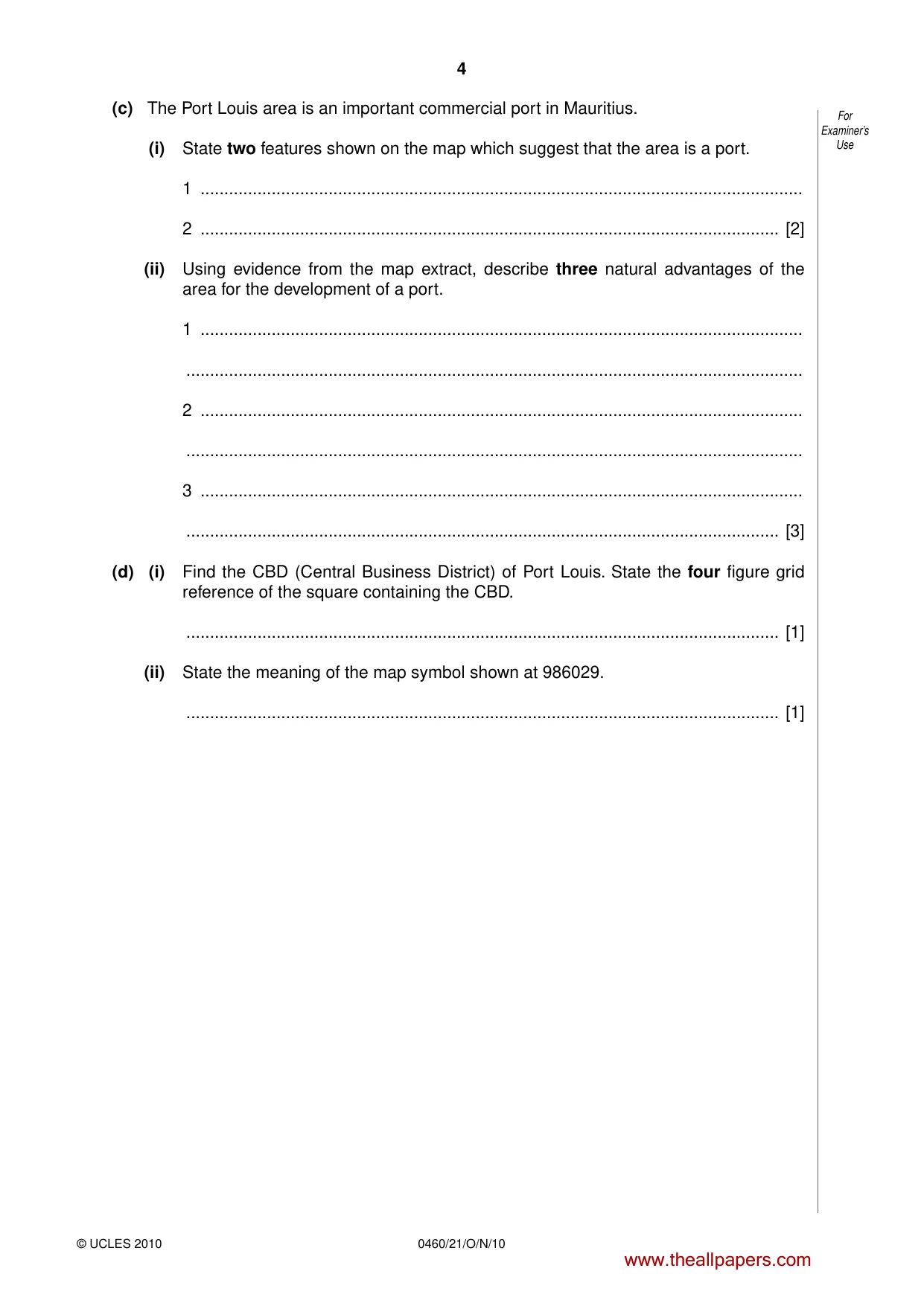 Cambridge IGCSE Geography 0460 2010 Oct/Nov Paper 2 · Variant 1 question paper, page 4 of 16