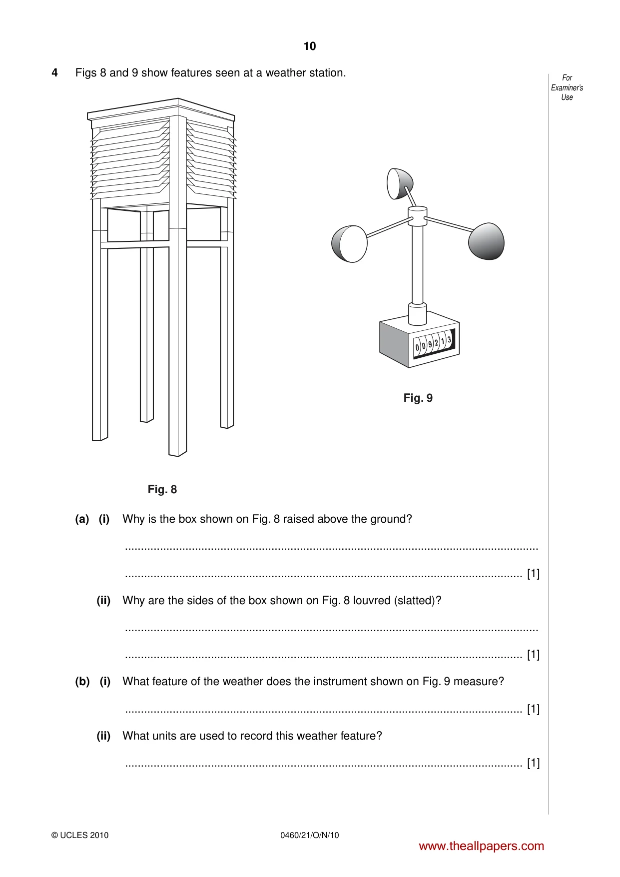 Cambridge IGCSE Geography 0460 2010 Oct/Nov Paper 2 · Variant 1 question paper, page 10 of 16