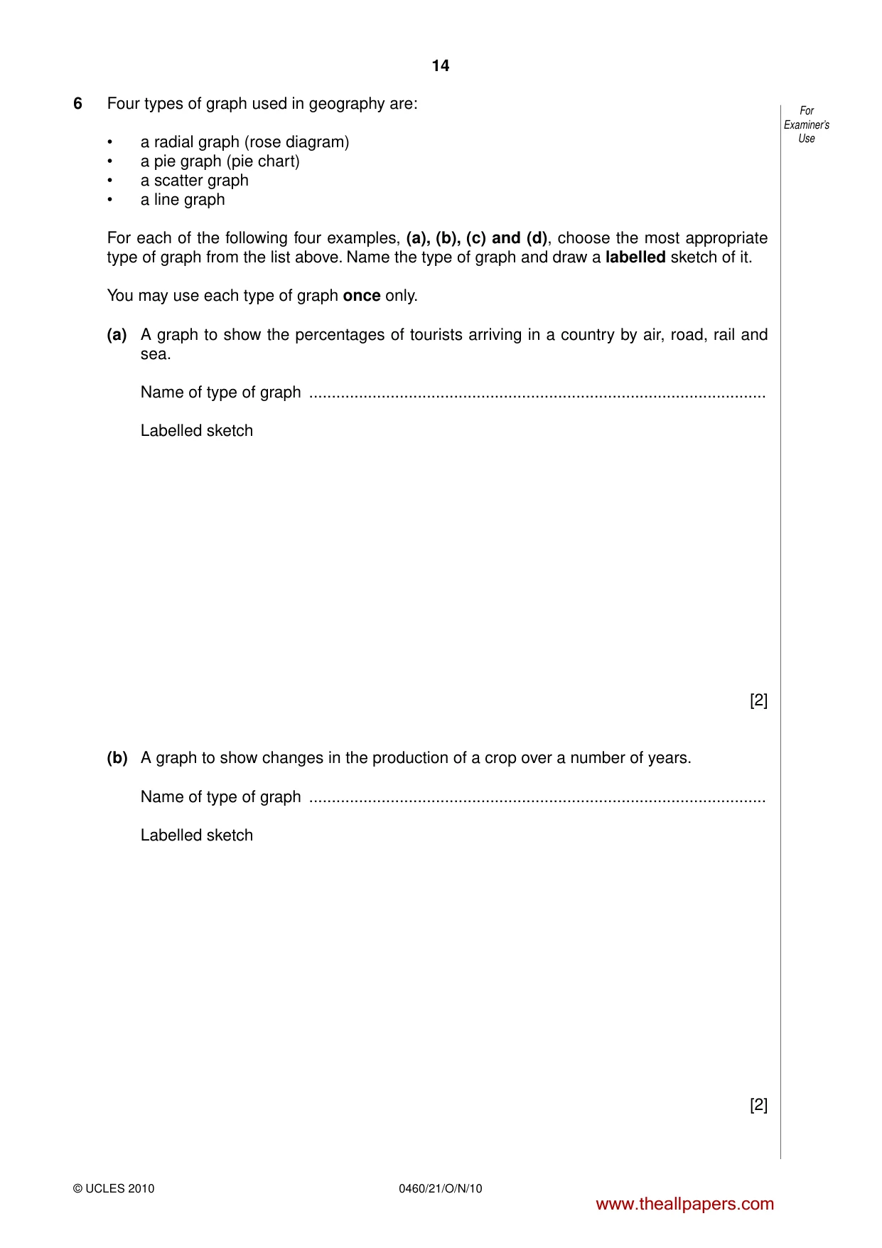 Cambridge IGCSE Geography 0460 2010 Oct/Nov Paper 2 · Variant 1 question paper, page 14 of 16