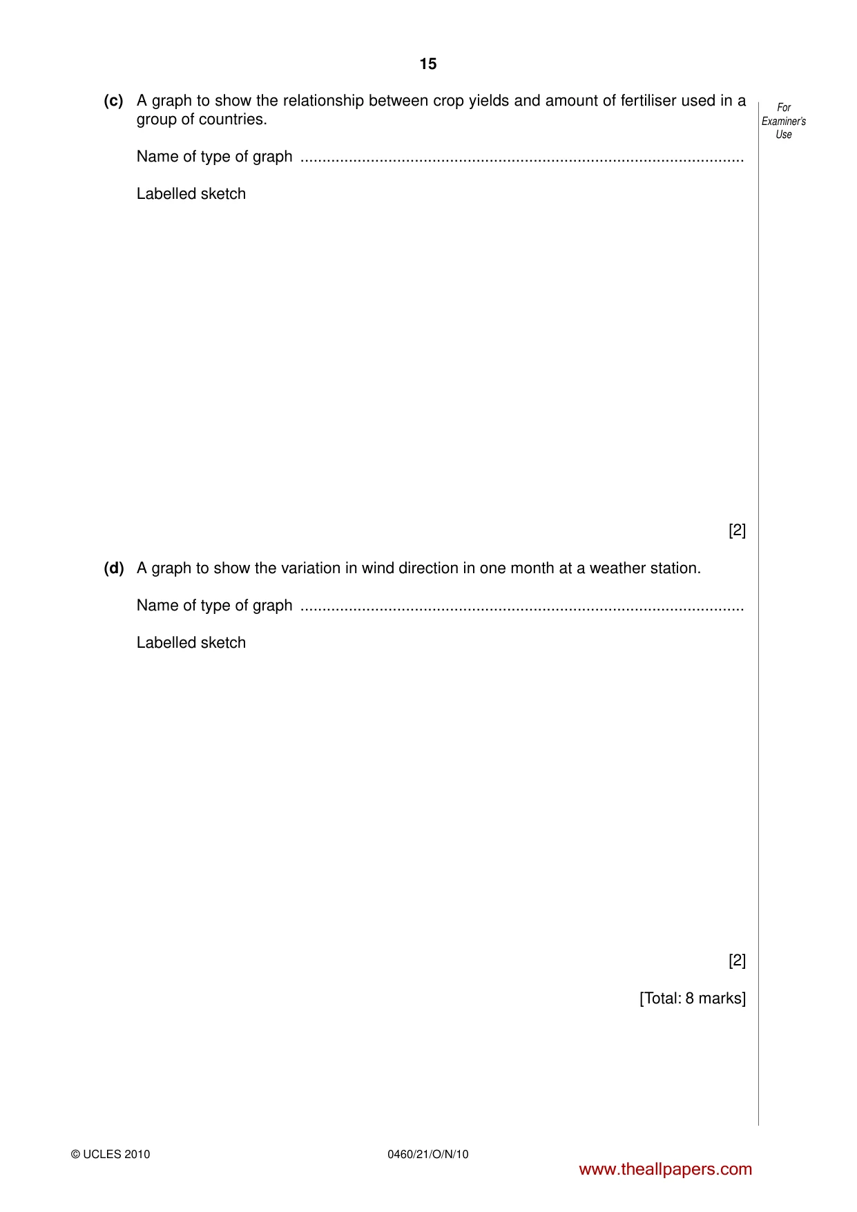 Cambridge IGCSE Geography 0460 2010 Oct/Nov Paper 2 · Variant 1 question paper, page 15 of 16