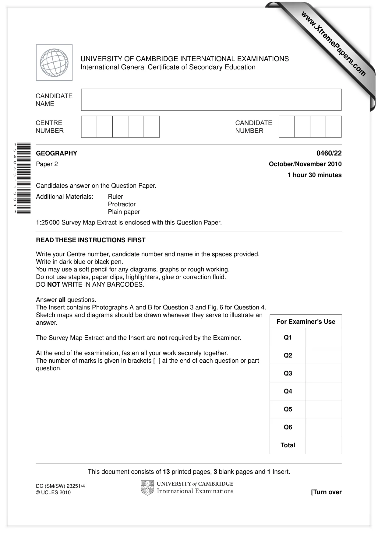Cambridge IGCSE Geography 0460 2010 Oct/Nov Paper 2 · Variant 2 question paper, page 1 of 16